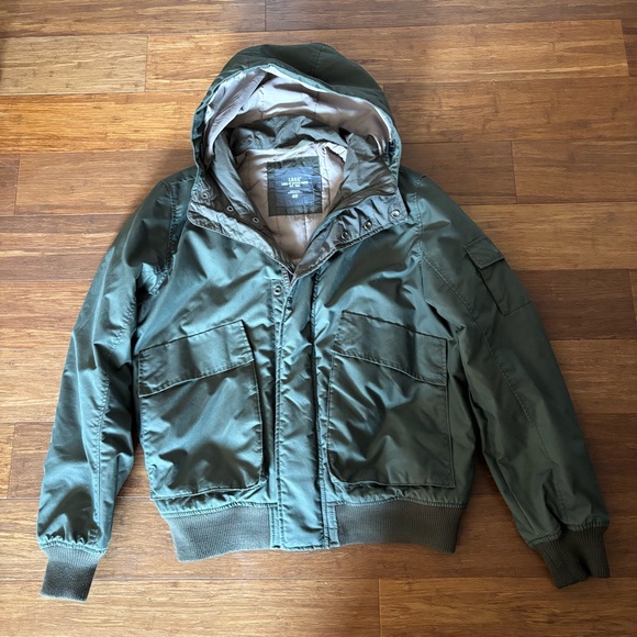 H&M men’s olive green hooded bomber utility jacket L - Picture 1 of 5